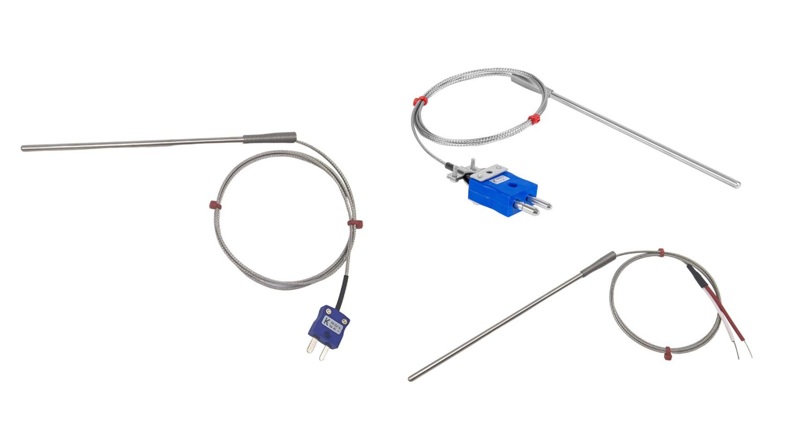 Sonda de termopar de uso general, cable aislado en fibra de vidrio con trenza de acero inoxidable