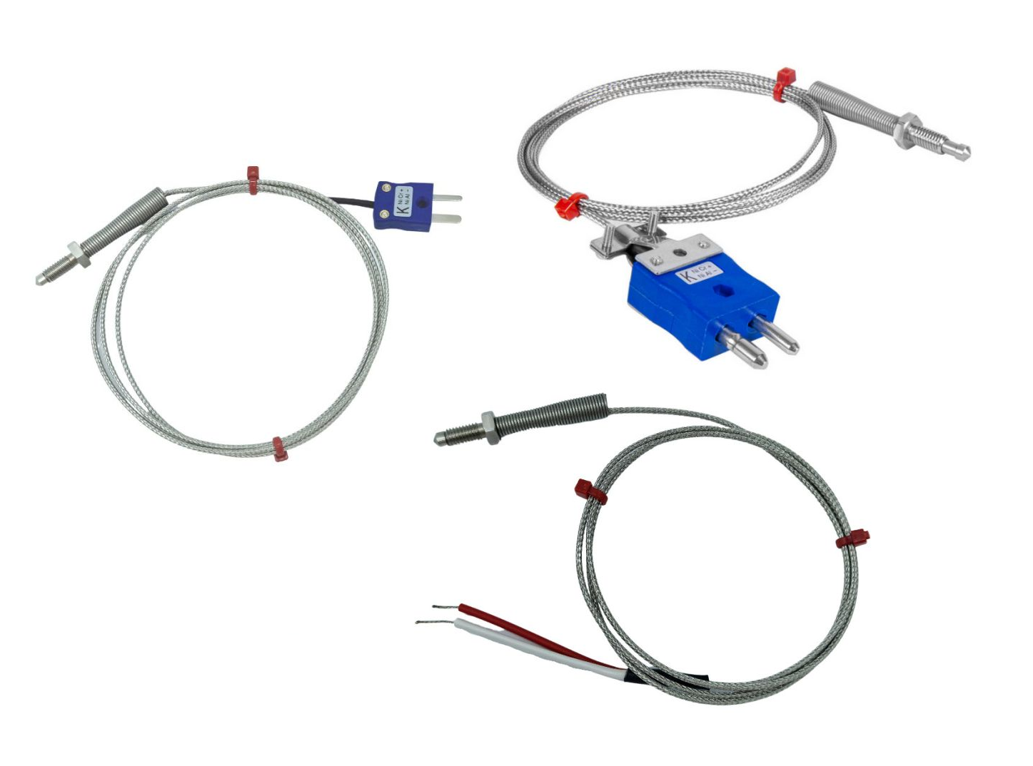 Termopar de boquilla, cable aislado en fibra de vidrio con trenza de acero inoxidable