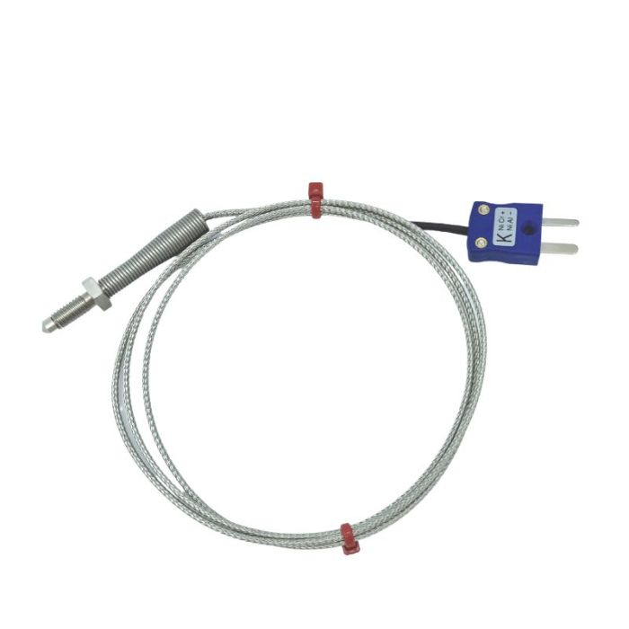 Termopar de boquilla, cable aislado en fibra de vidrio con trenza de acero inoxidable - Tipo K JIS con terminacin de enchufe en miniatura