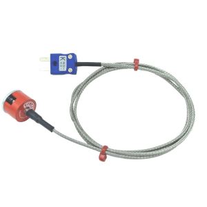 Termopar magntico de botn JIS tipo K de 1,9 kg, cable aislado con PFA con trenza de acero inoxidable que termina en enchufe en miniatura - 1 m