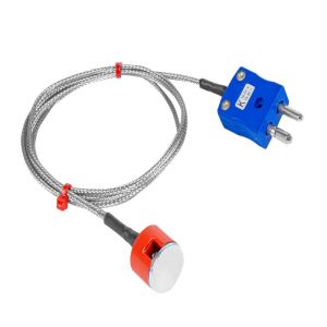 Termopar magntico de botn de traccin tipo K JIS de 1,9 kg, cable aislado con PFA con trenza de acero inoxidable que termina en enchufe estndar - 1 m