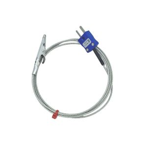 Termopar Crocodile Clip con cable trenzado de acero inoxidable de fibra de vidrio - JIS Tipo K - 1 m de longitud