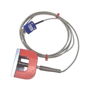 Termopar magntico de potencia de traccin (herradura) tipo K JIS Tipo K, cable aislado con PFA con trenza de acero inoxidable que termina en enchufe en miniatura - 1,5 m