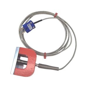 Termopar magntico de potencia de traccin (herradura) tipo K JIS de 11,8 kg, cable aislado de PFA con trenza de acero inoxidable que termina en enchufe en miniatura - 3 m