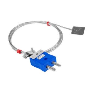 Termopar de hojas, cable aislado en fibra de vidrio con trenza de acero inoxidable - Tipo K JIS con terminacin de enchufe estndar - 1 m de longitud