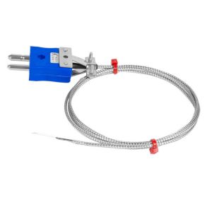 Termopar de hojas, cable aislado en fibra de vidrio con trenza de acero inoxidable - Tipo K JIS con terminacin de enchufe estndar - 2 m de longitud