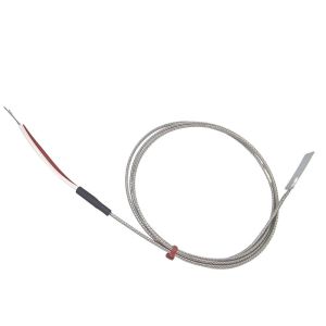 Termopar de hojas, cable aislado en fibra de vidrio con trenza de acero inoxidable - Tipo K JIS con terminacin de cola desnuda - 1 m de longitud