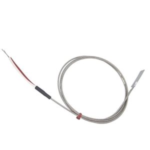 Termopar de hojas, cable aislado en fibra de vidrio con trenza de acero inoxidable - Tipo K JIS con terminacin de cola desnuda - 2 m de longitud