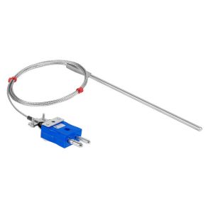 Sonda de termopar de uso general, cable aislado de fibra de vidrio con trenza de acero inoxidable - Tipo K JIS con terminacin de enchufe estndar - 1 m de longitud