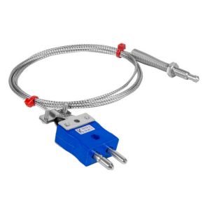 Termopar de boquilla, cable aislado en fibra de vidrio con trenza de acero inoxidable - Tipo K JIS con terminacin de enchufe estndar - 1 m de longitud