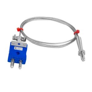 Termopar de boquilla, cable aislado en fibra de vidrio con trenza de acero inoxidable - Tipo K JIS con terminacin de enchufe estndar - 2 m de longitud