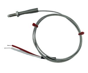 Termopar de boquilla, cable aislado en fibra de vidrio con trenza de acero inoxidable - Tipo K JIS con terminacin de cola desnuda - 1 m de longitud