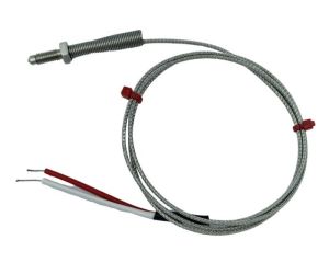 Termopar de boquilla, cable aislado en fibra de vidrio con trenza de acero inoxidable - Tipo K JIS con terminacin de cola desnuda - 2 m de longitud