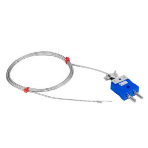 Termopar de arandela, cable aislado de fibra de vidrio con trenza de acero inoxidable - Tipo K JIS con terminacin de enchufe estndar y tamao de orificio de arandela de 3,5 mm