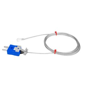 Termopar de arandela, cable aislado de fibra de vidrio con trenza de acero inoxidable - Tipo K JIS con terminacin de enchufe estndar y tamao de orificio de arandela de 4,0 mm