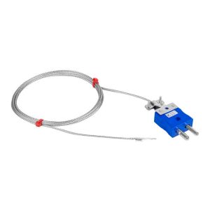 Termopar de arandela, cable aislado en fibra de vidrio con trenza de acero inoxidable - Tipo K JIS con terminacin de enchufe estndar y tamao de orificio de arandela de 10,0 mm