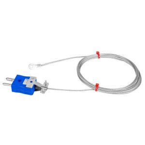 Termopar de arandela, cable aislado de fibra de vidrio con trenza de acero inoxidable - Tipo K JIS con terminacin de enchufe estndar y tamao de orificio de arandela de 8,0 mm